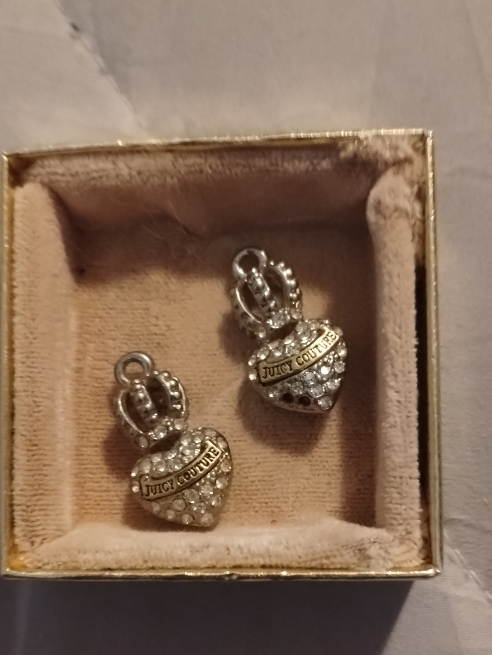 Juicy Couture Silver Crystal Heart & Crown Brooch Charms